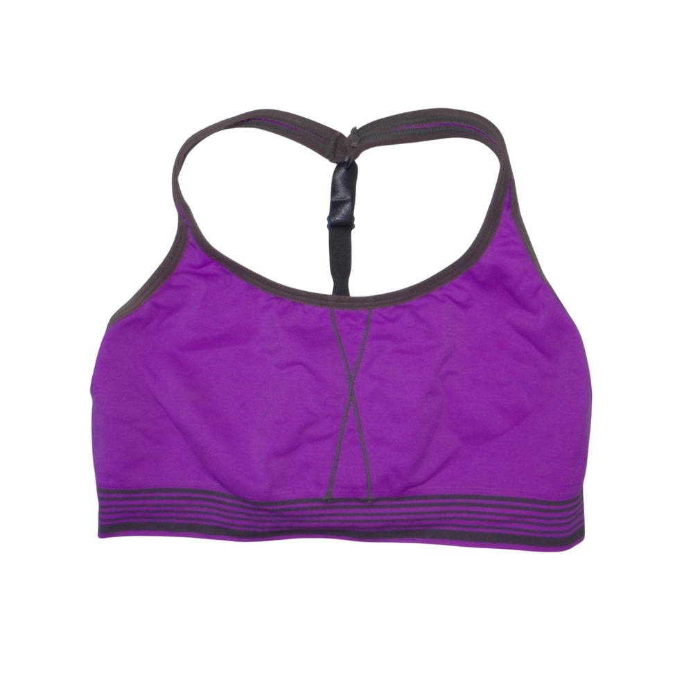 Angelina Womens Racerback Sports Bra Purple Charcoal Grey Striped Band 4307